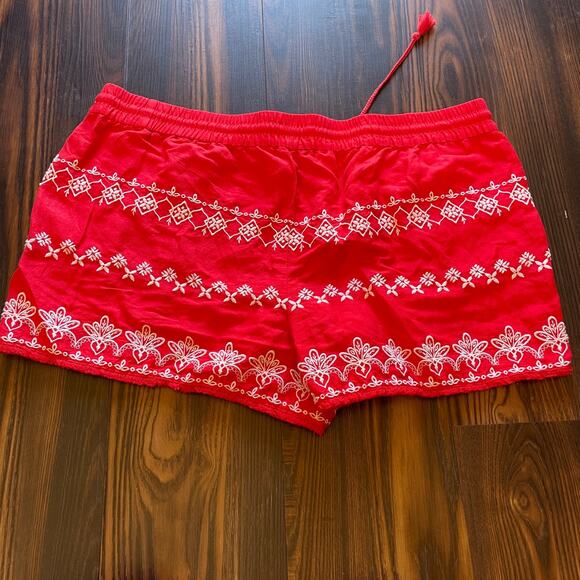 NWT Loft Linen Blend Pull On Elastic Waist Embroidered Shorts W/Tassel Ties XL - Picture 2 of 12